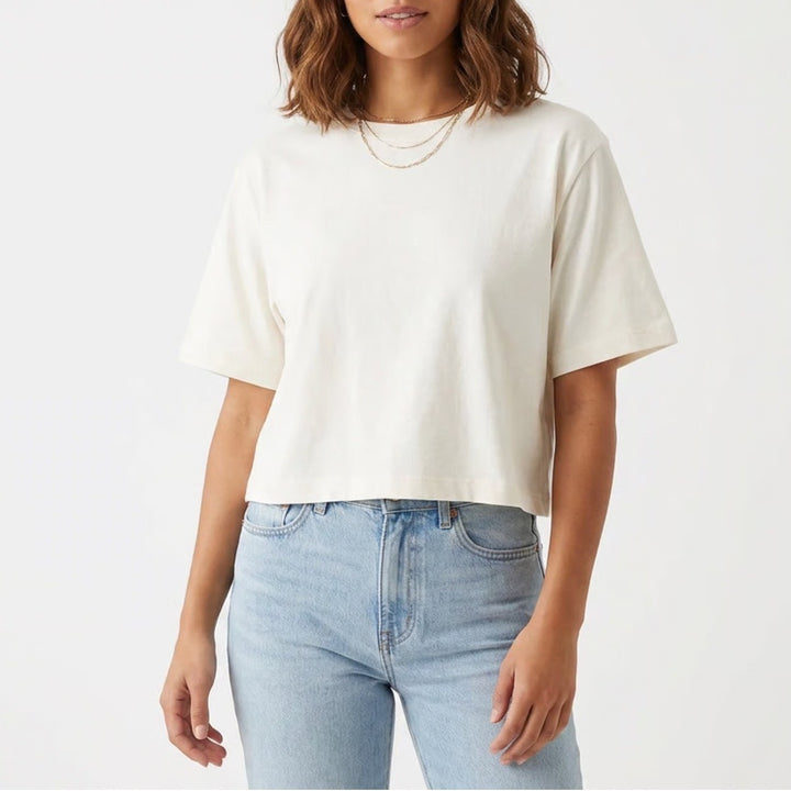 A New Day Womens Cream Cropped Short Sleeve T-Shirt Relaxed Fit Large