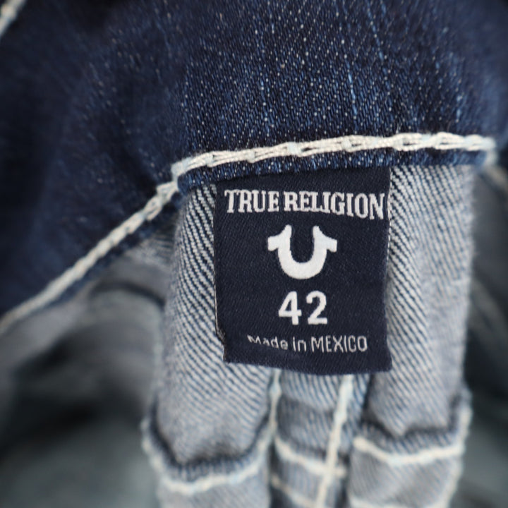 True Religion Jeans Mens 42 Blue Whiskering Denim Cotton Stretch Straight Leg