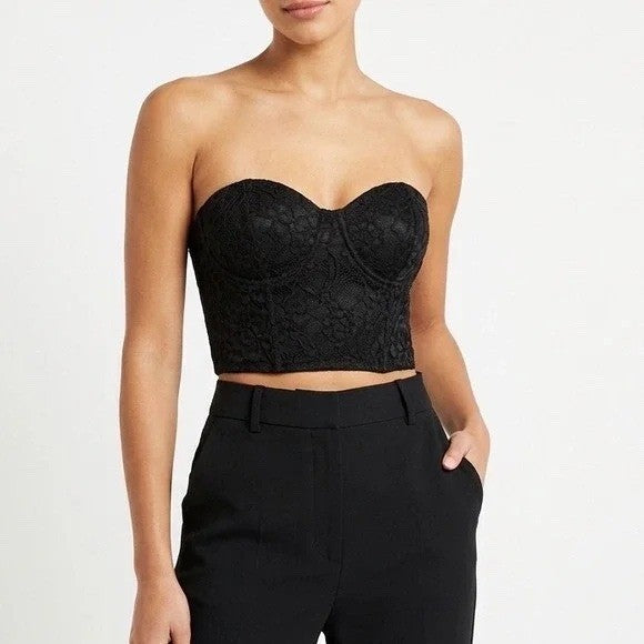 Naked Wardrobe Womens Black Lace Bustier Crop Top Sweetheart NWSP20-T7 Small