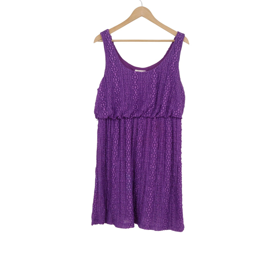Candies Purple Floral Lace Sleeveless Mini Dress XL Elastic Empire Waist Scoop
