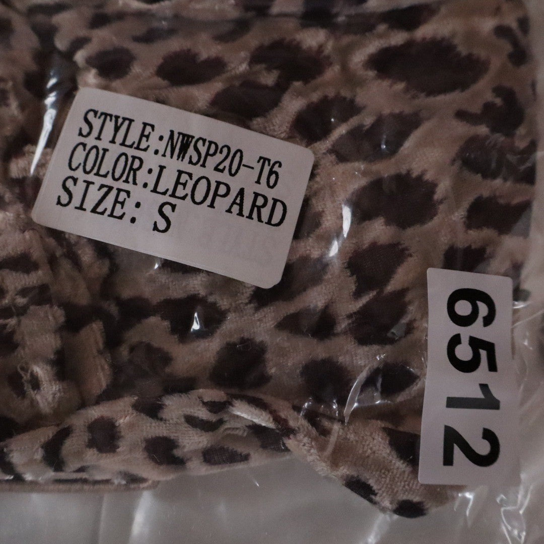 Naked Wardrobe Leopard Print Long Sleeve Crop Top Small Sweetheart Knot
