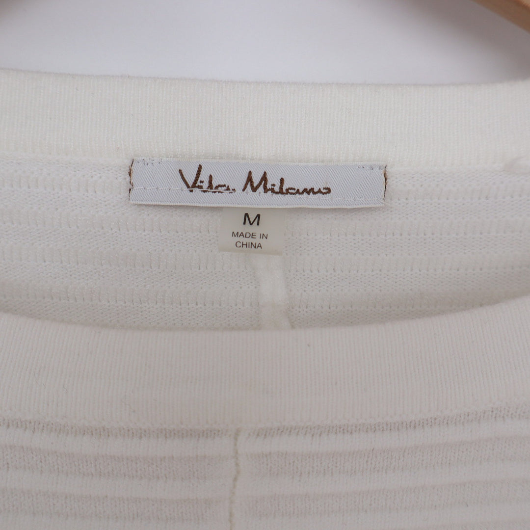 Vita Milano Sweater Womens M White Ribbed Textured Knit Crew Neck Excellent