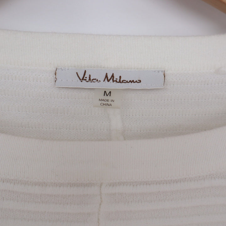 Vita Milano Sweater Womens M White Ribbed Textured Knit Crew Neck Excellent