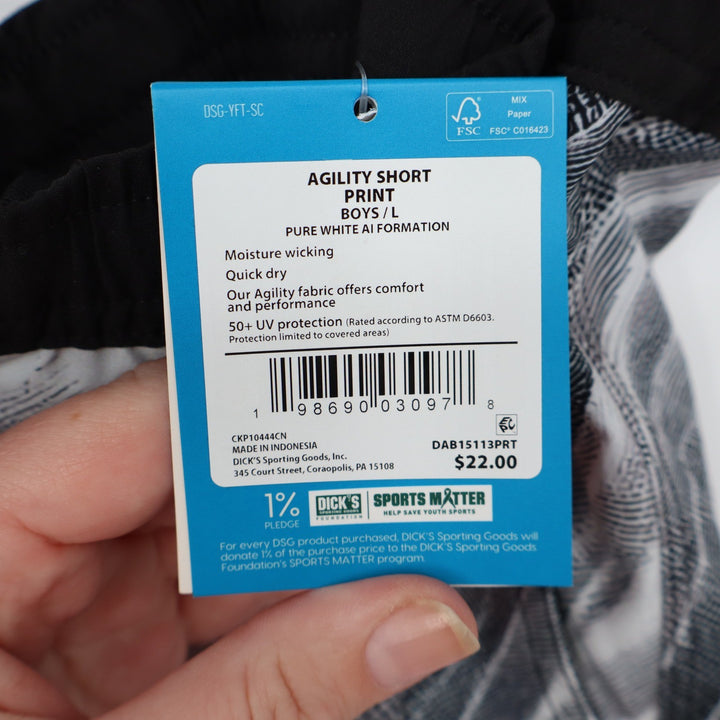 DSG Boys Agility Short Pure White AI Formation Print Black White Large 14-16