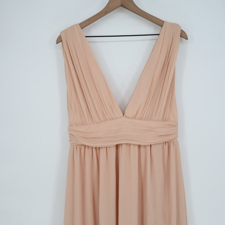 Lulus Heavenly Hues Maxi Dress Women's Medium Blush Pleated V-Neck Front Slit