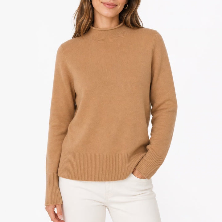 French Connection Mock Neck Sweater Camel Tan Long Sleeve Ribbed Knit L