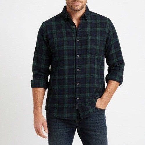 St Johns Bay Mens Plaid Flannel Long Sleeve Button Down Shirt Size S Green Navy