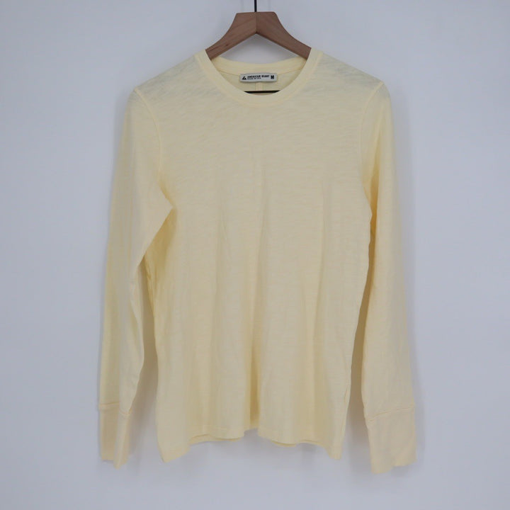 American Giant Long Sleeve Crew Neck T Shirt Yellow Size M Made in USA Cotton