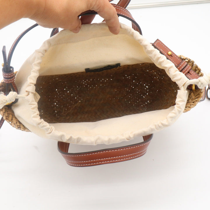 House of Harlow 1960 Woven Straw Leather Studded Basket Bag Crossbody Natural