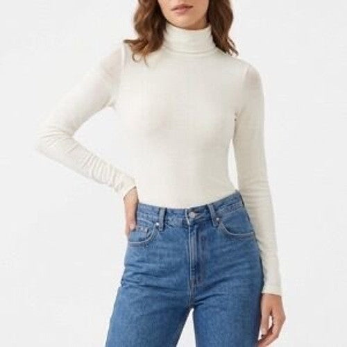 Naked Wardrobe Womens Turtleneck Long Sleeve Bodysuit Cream White Small