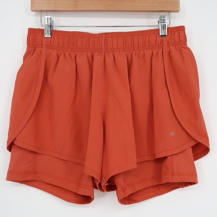 LEG3ND Womens 2-in-1 Running Shorts Rust Orange Double Layer Athletic Size L