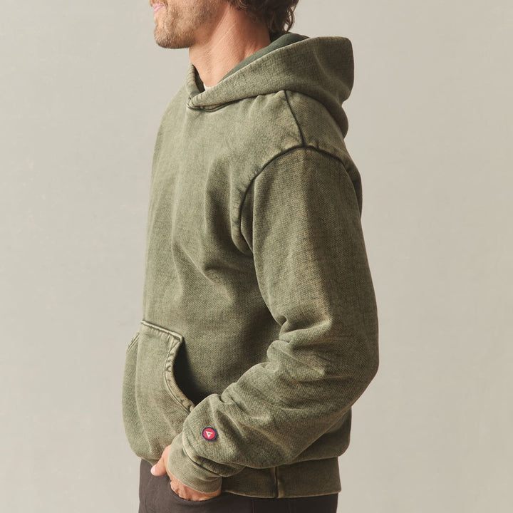 American Giant Hoodie Unisex XL Deep Olive Mineral Wash Logo Fleece Lined Cotton