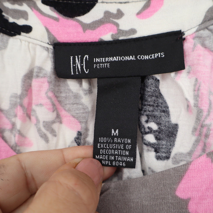 INC International Concepts Petite Pink Grey Floral Scoop Neck Tank Top Size M