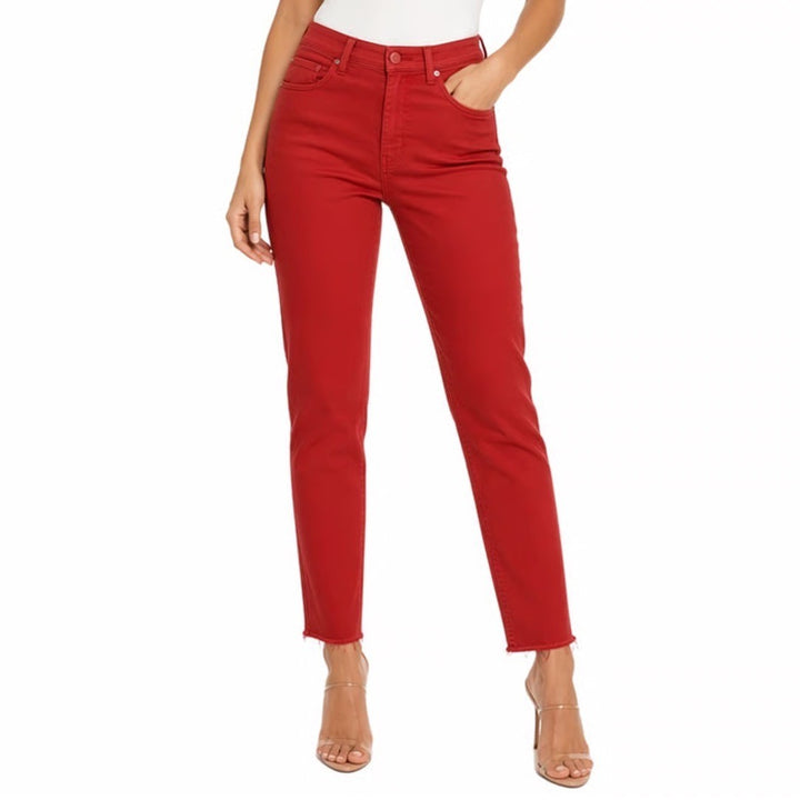Los Angeles Denim Co. Jeans Womens 29 Red Cotton Stretch Raw Hem Skinny Leg