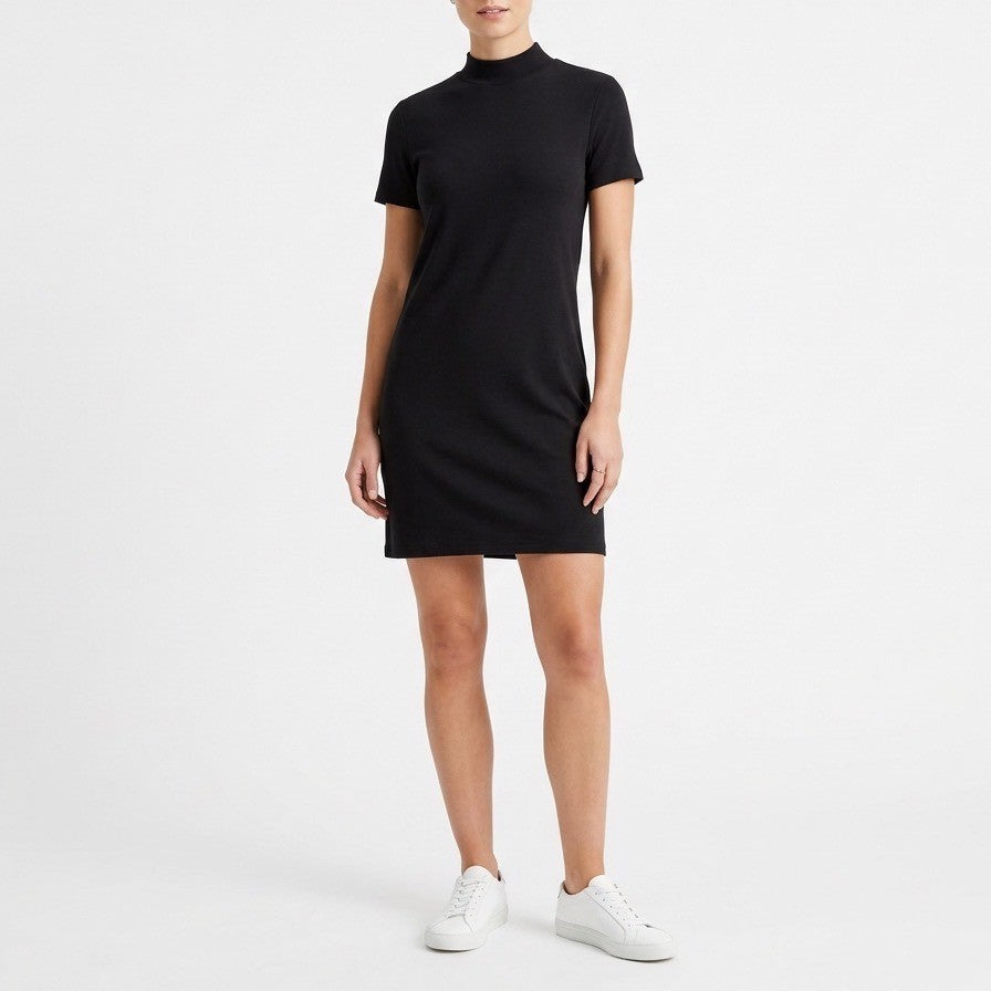 Garage T-Shirt Dress Womens Medium Black Knit Stretch Short Sleeve Crew Neck