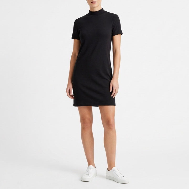 Garage T-Shirt Dress Womens Medium Black Knit Stretch Short Sleeve Crew Neck
