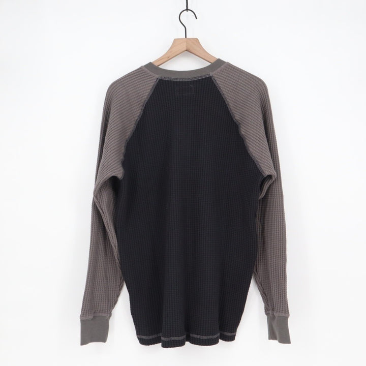American Giant Shirt Mens Large Black Gray Colorblock Waffle Knit Henley Neck