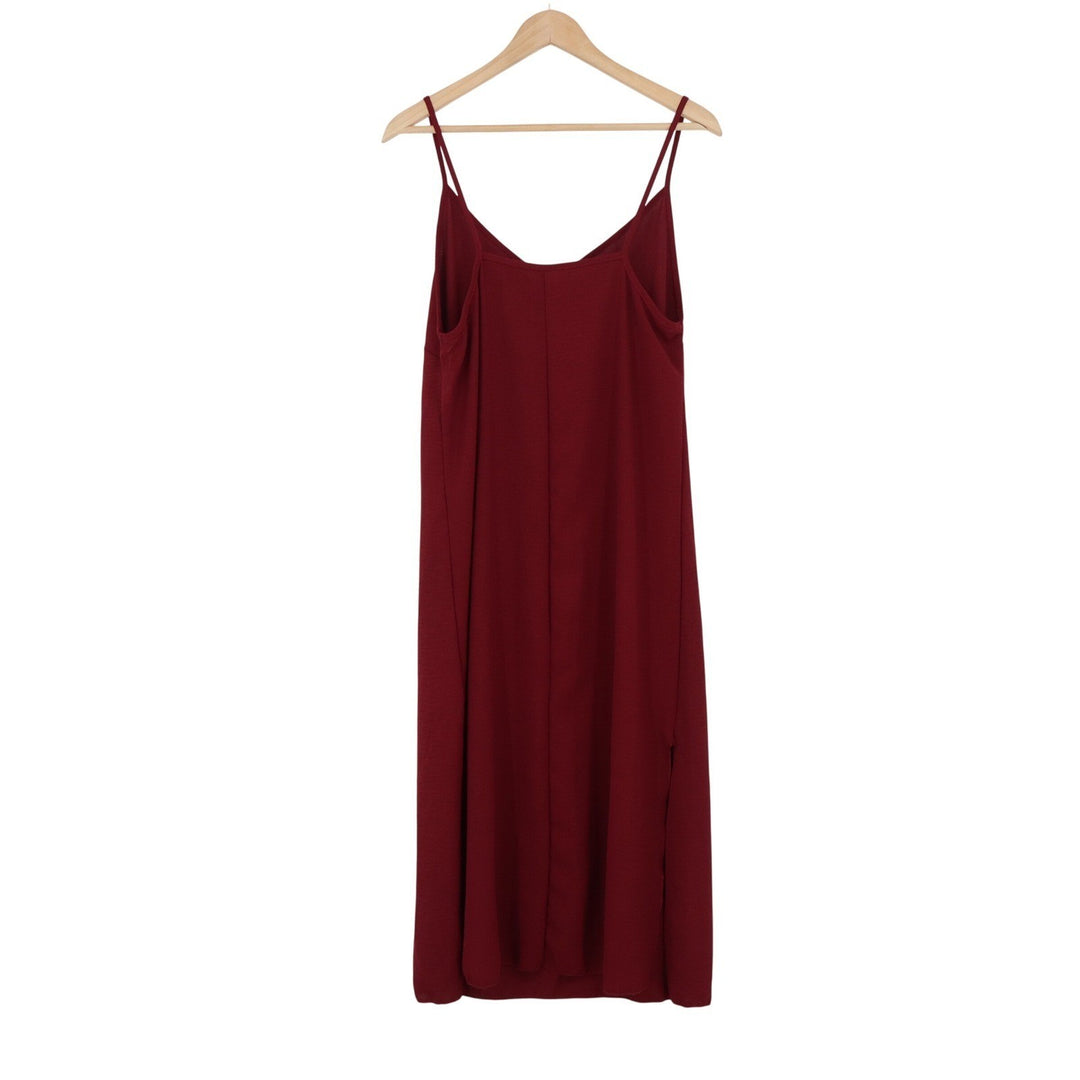 See You Monday Burgundy Midi Slip Dress Spaghetti Strap V-Neck Large NEW