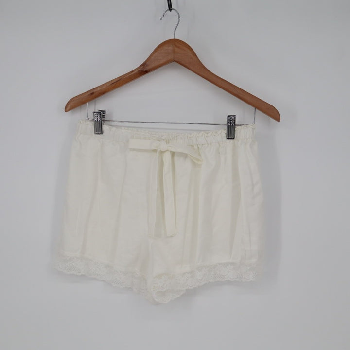 Flora Nikrooz Selena Sleep Shorts Women Medium White Cotton Tie Front Loungewear