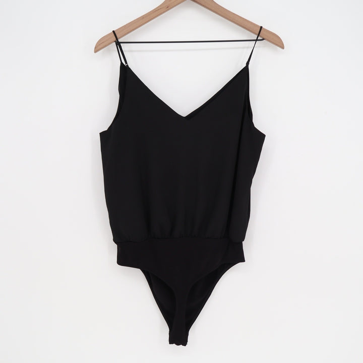 Express Black V-Neck Spaghetti Strap Bodysuit Size M Solid Sleeveless Top