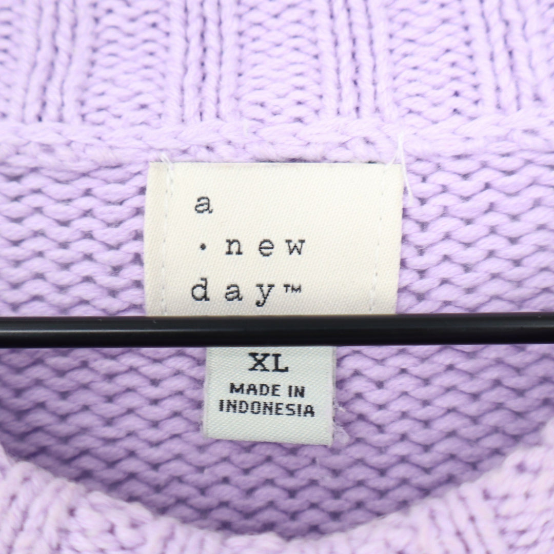 A New Day Lavender Purple Shaker Knit Crewneck Sweater XL Relaxed Fit Blend