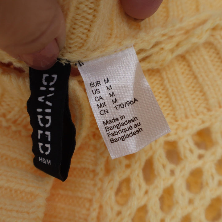 H&M Divided Yellow Open Knit Cropped Cardigan Sweater Mesh Button Front Size M