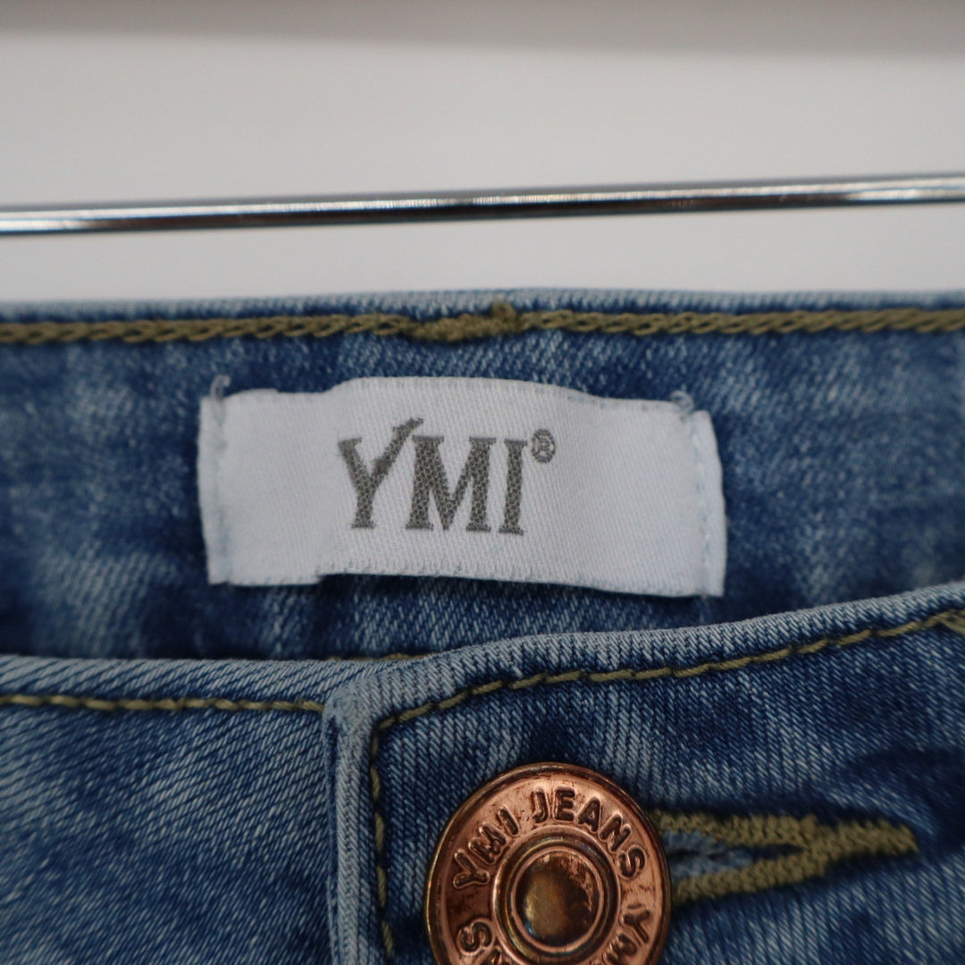 YMI Jeans USA Womens Size 11/30 High Rise Flare Distressed Ripped Raw Hem Denim