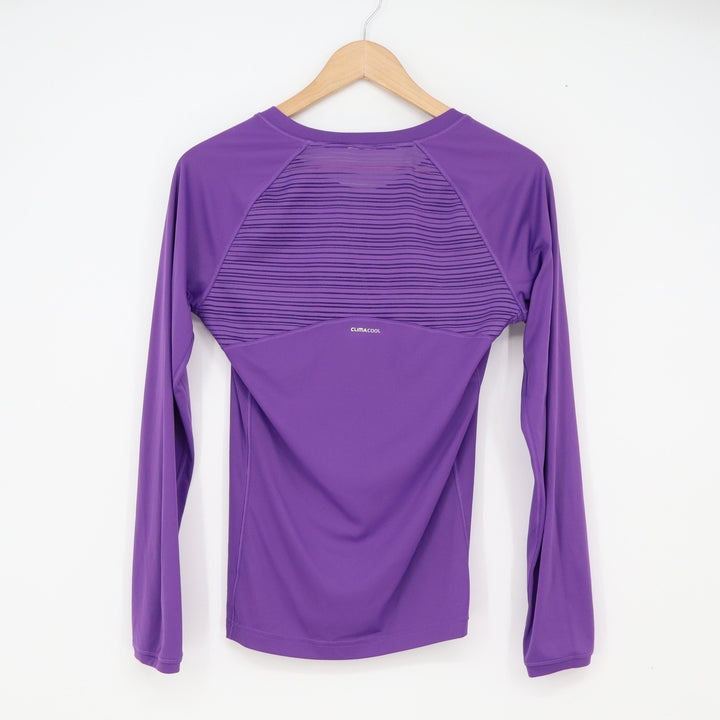 Adidas Shirt Women Purple Climacool V-Neck Long Sleeve Athletic Excellent