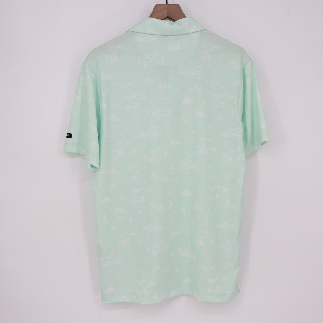Bad Birdie Mens Mint Green Desert Print Performance Golf Polo Shirt Size M