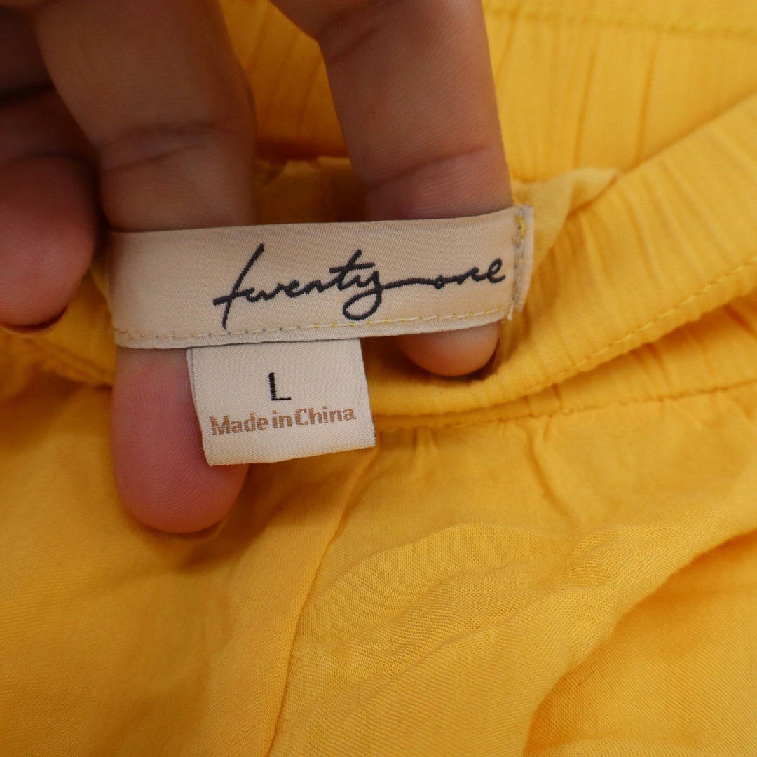 Twenty One Yellow Cotton Flared Mini Skirt Elastic Waist Lined Size L