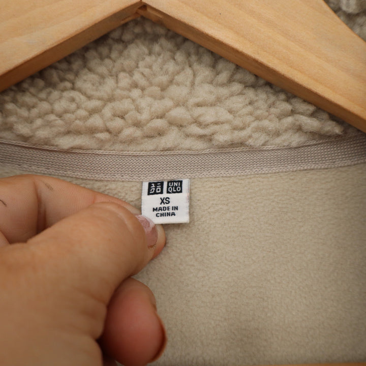 Uniqlo Windproof Outer Fleece Jacket Beige Sherpa Full Zip XS