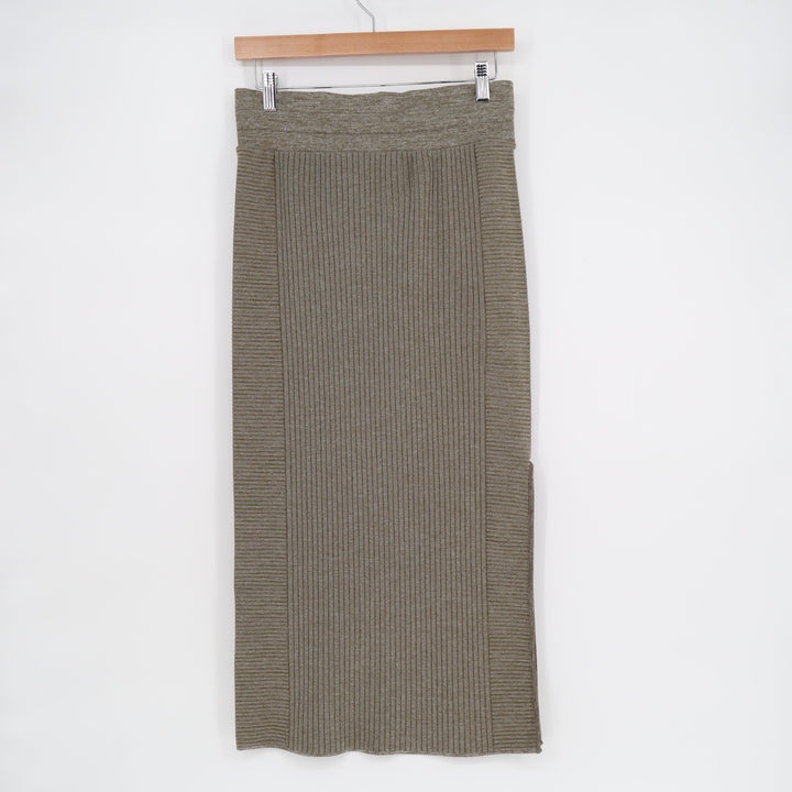 Athleta Straight & Pencil Skirt Womens Medium Brown Nylon Knit Ribbed Side Slit
