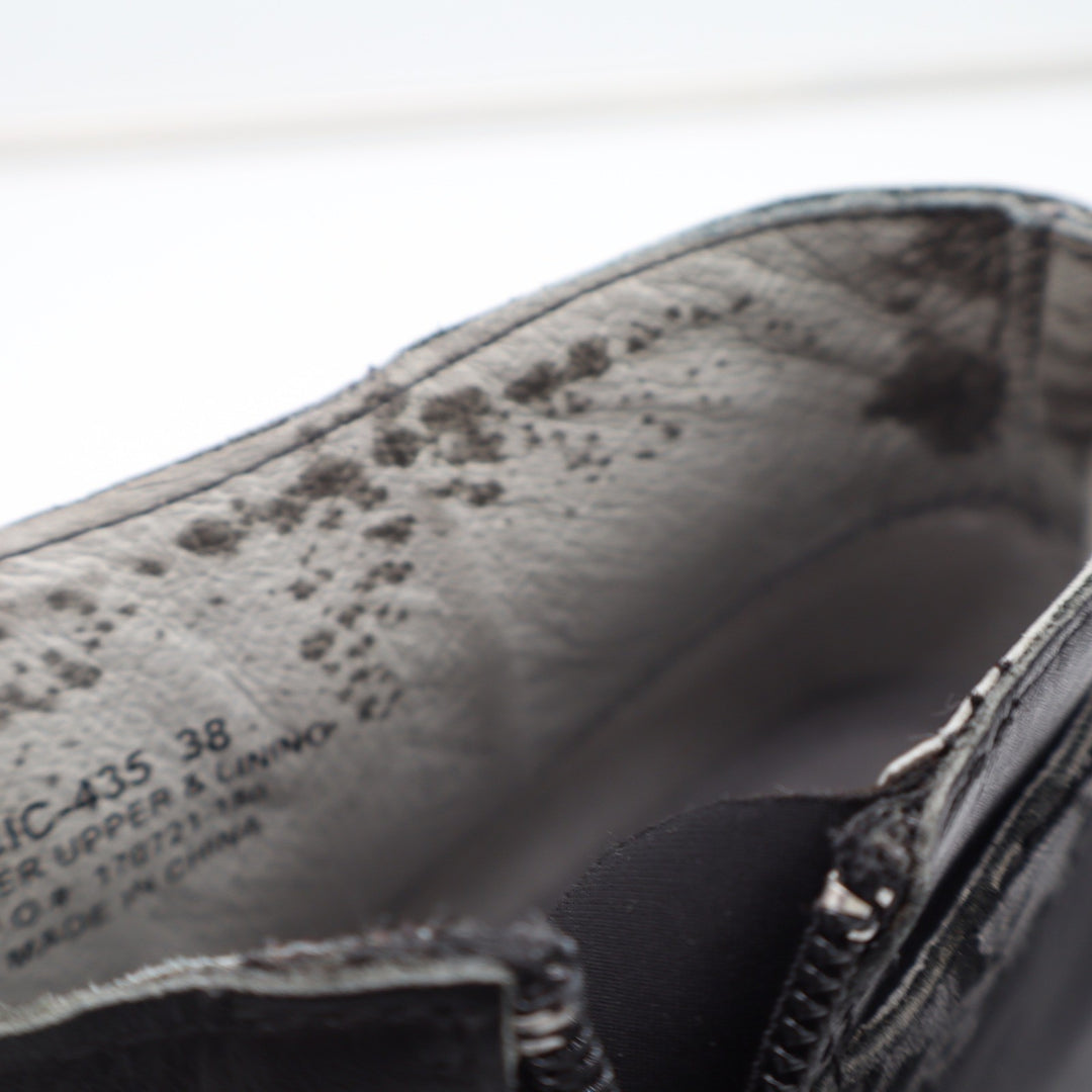 Alegria Cicely Black Leather Laser Cut Floral Ankle Wedge Boots Size 38