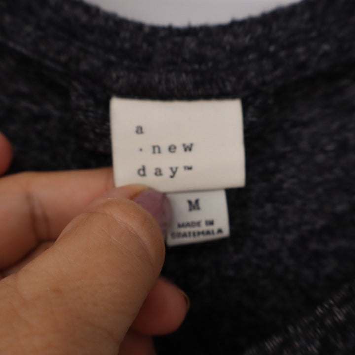 A New Day Womens Charcoal Gray Marled V-Neck Long Sleeve Top Size M