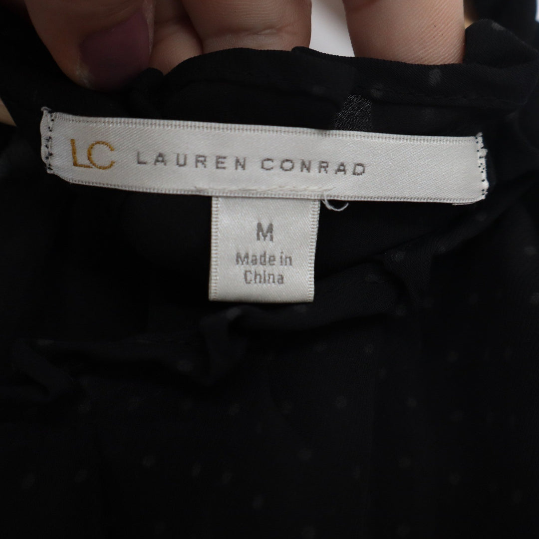 LC Lauren Conrad Black Clip Dot Tie Back Sleeveless Blouse Top Medium