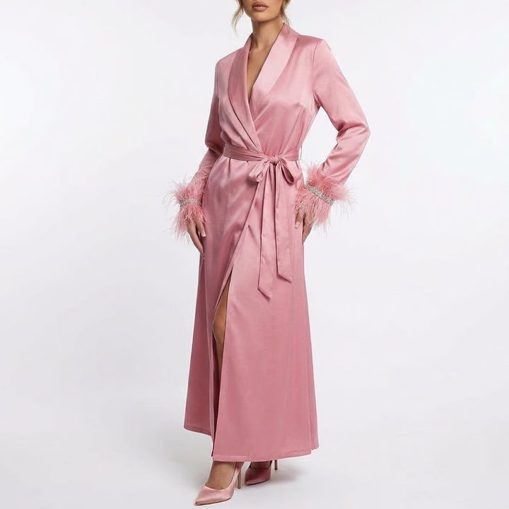 Naked Wardrobe The Statement Blush Pink Feather Pearl Trim Robe Medium
