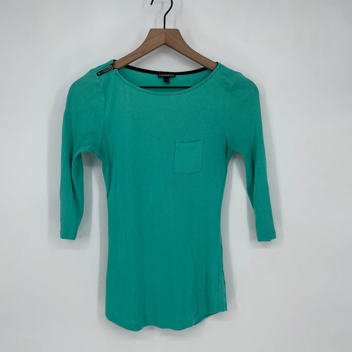 EXPRESS Teal 3/4 Sleeve Boat Neck Pocket Tee Top Women's Size SP