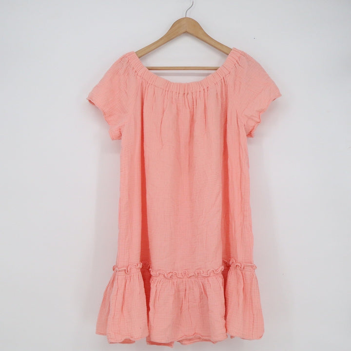 Rebecca Taylor Coral Pink Cotton Gauze Ruffle Hem Shift Dress Womens Size 10