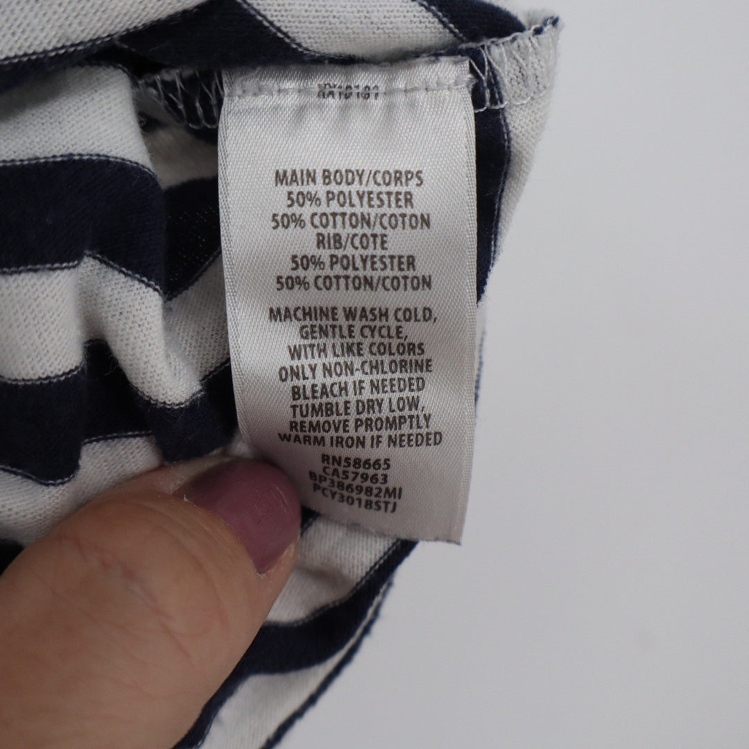 BP Nordstrom Womens Striped V-Neck T-Shirt Navy Blue Cream Size L
