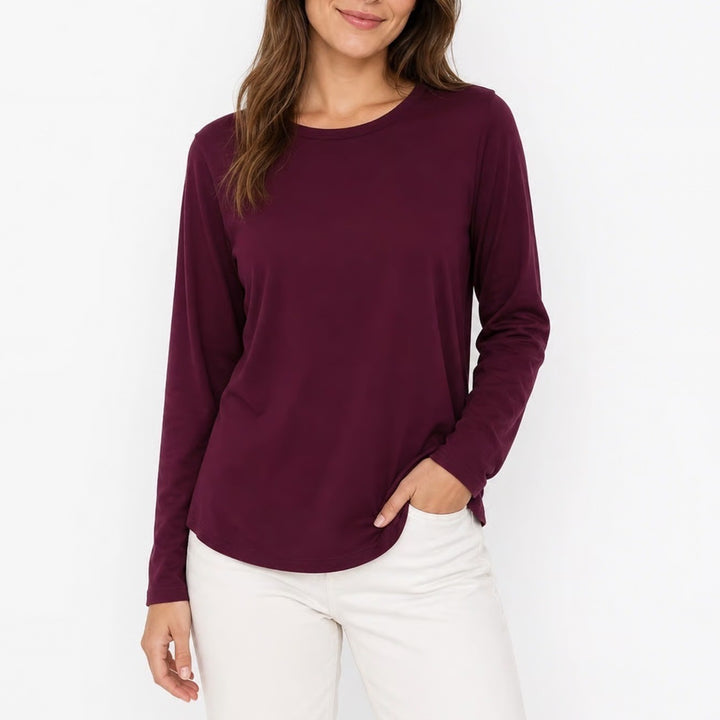 Gap Luxe T Women's Large Burgundy Maroon Long Sleeve Crew Neck Relaxed Top