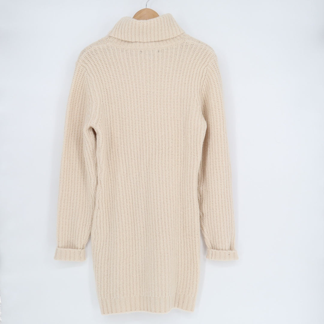 Lulus Cozy Vision Mini Sweater Dress Womens Medium Beige Cable Knit Turtle Neck