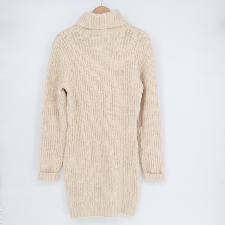 Lulus Cozy Vision Mini Sweater Dress Womens Medium Beige Cable Knit Turtle Neck