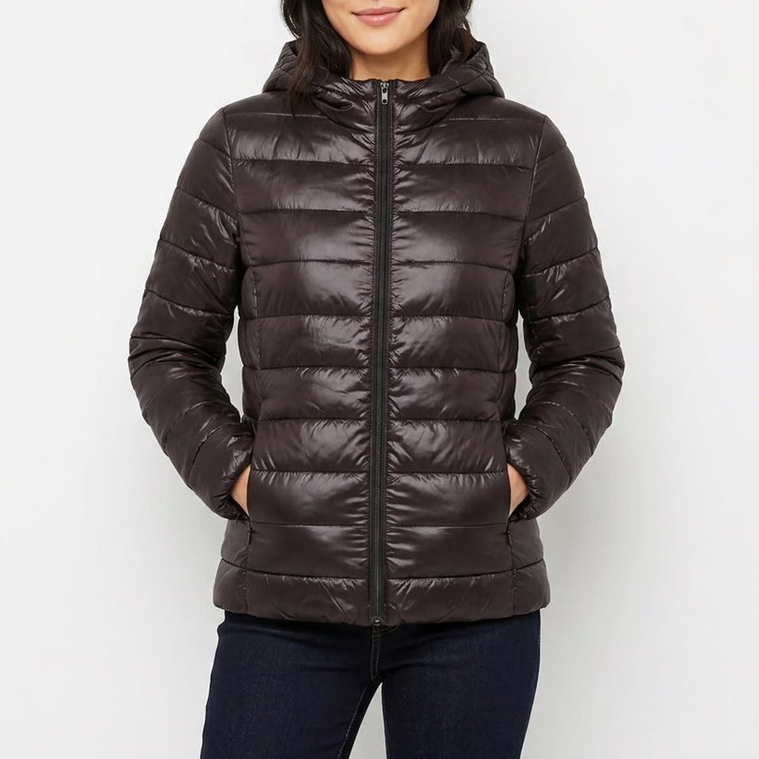 Forever 21 Womens Black Puffer Jacket Hooded Quilted Full Zip Size M