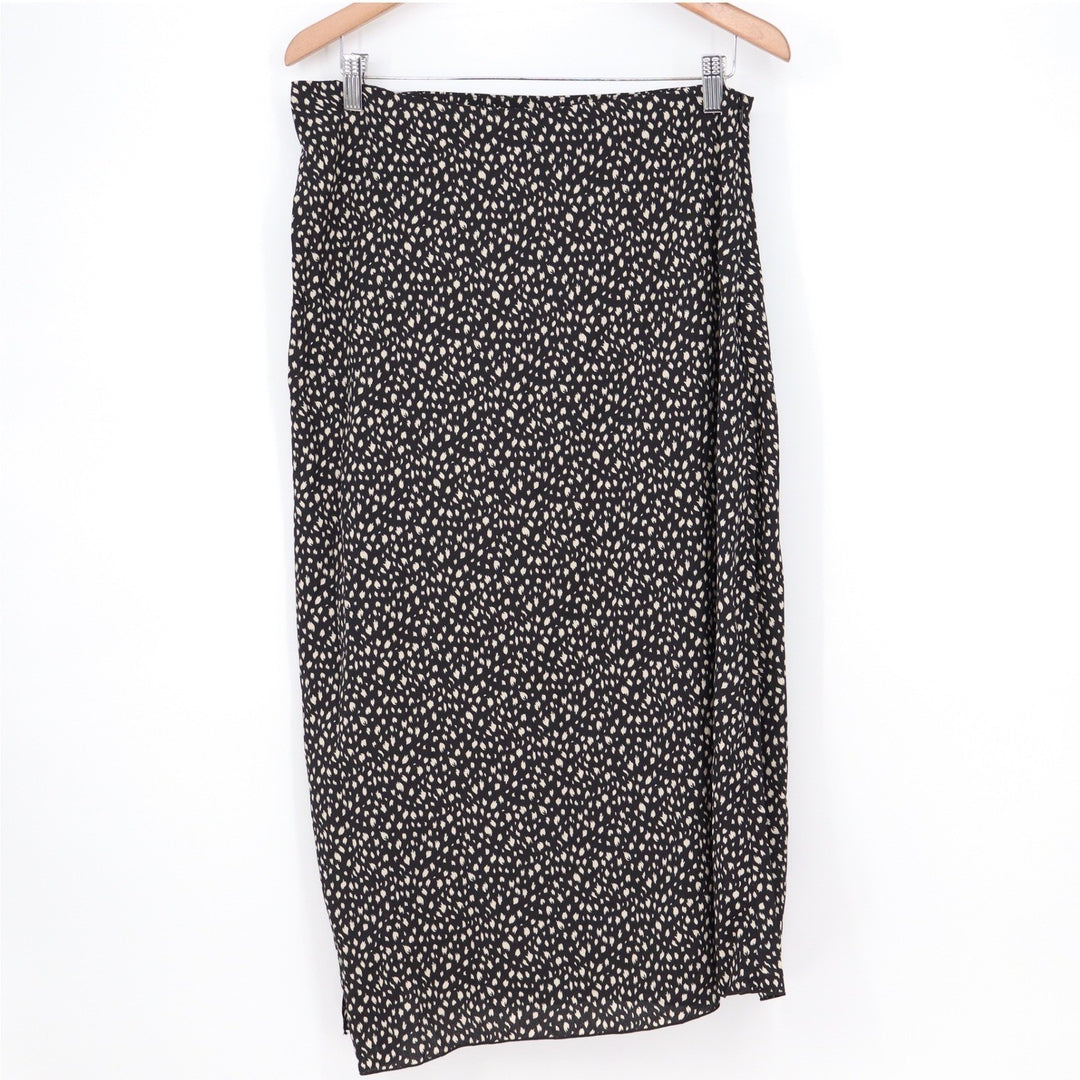 SHEIN Black White Abstract Spot Print Midi Skirt XL Side Slit Elastic Waist