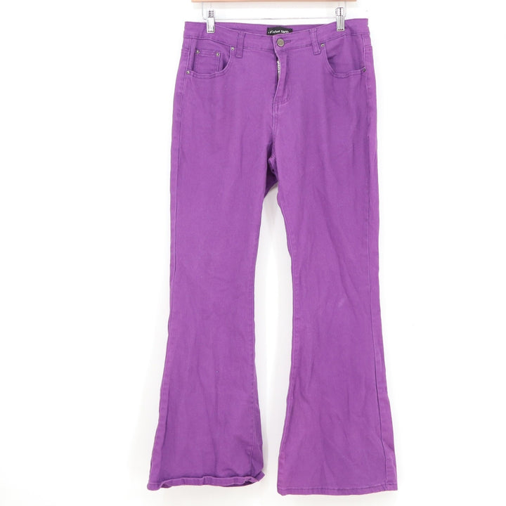 Vintage Pants Womens Purple Flare Bell Bottom Stretch Cotton Trousers Size L