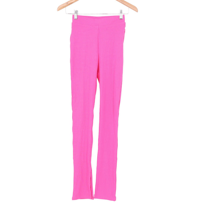 Naked Wardrobe Neon Pink Ribbed Split Hem Leggings Small High Waist