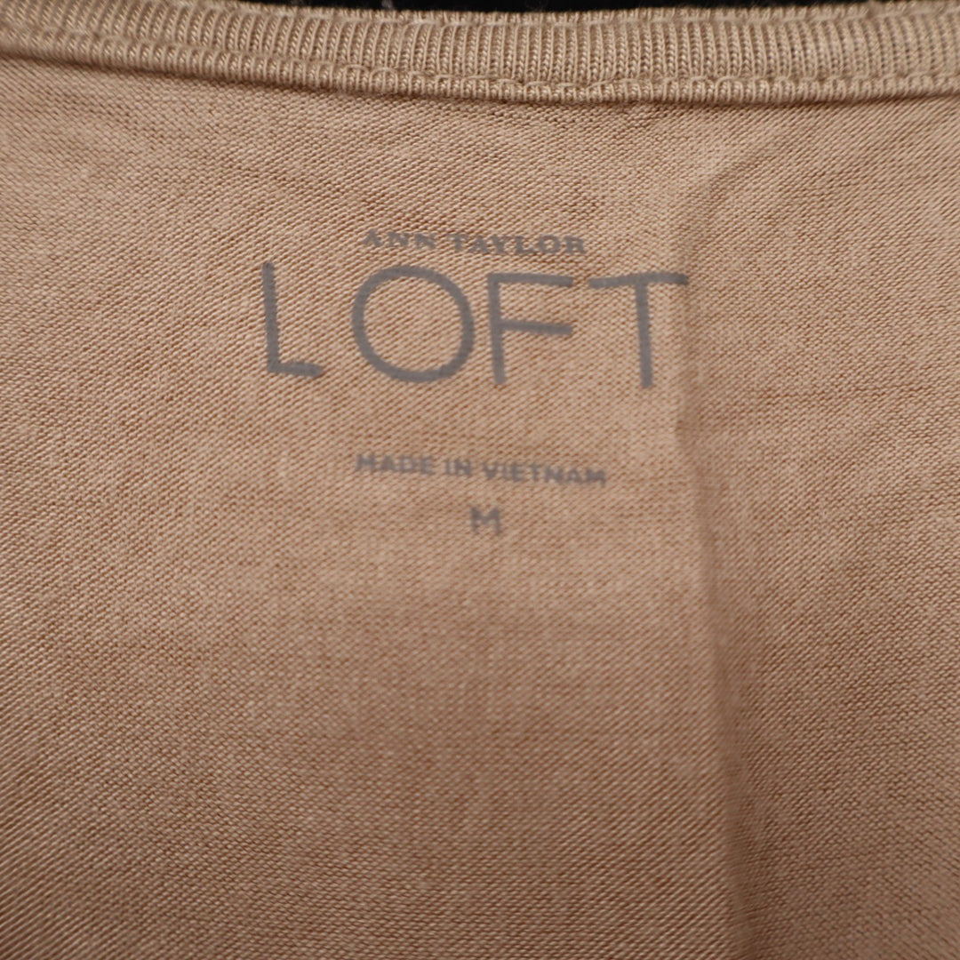 Ann Taylor LOFT Tan Black Trim Pleated Sleeveless Knit Shell Top Medium