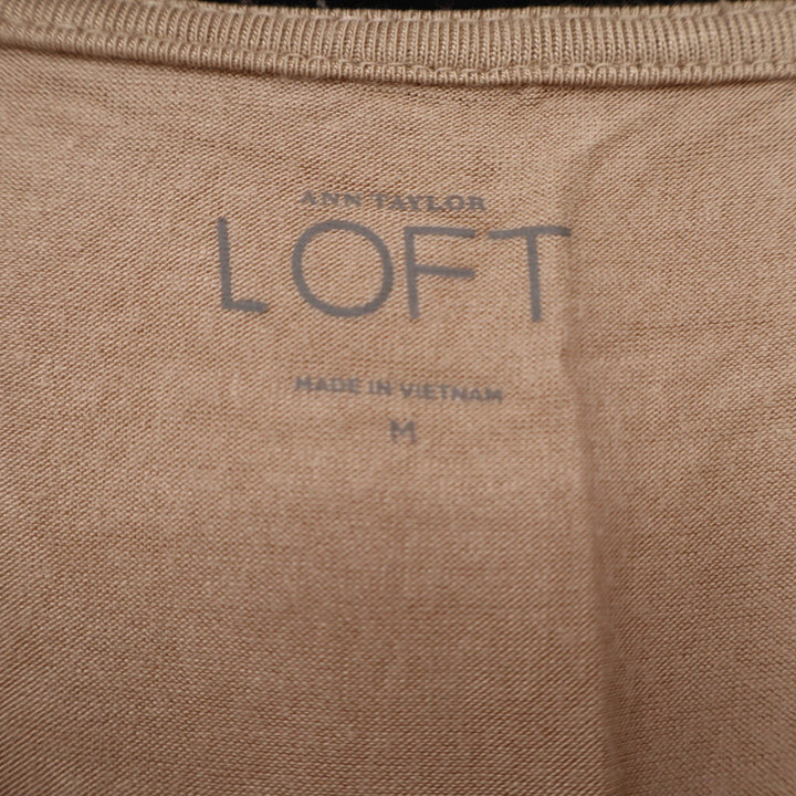 Ann Taylor LOFT Tan Black Trim Pleated Sleeveless Knit Shell Top Medium