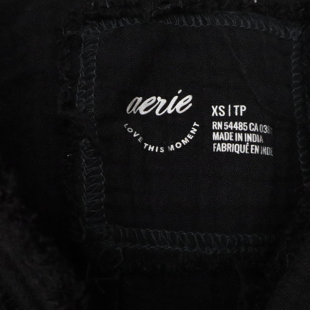 Aerie Black Cotton Gauze Oversized Button Down Distressed Raw Edge Shirt XS