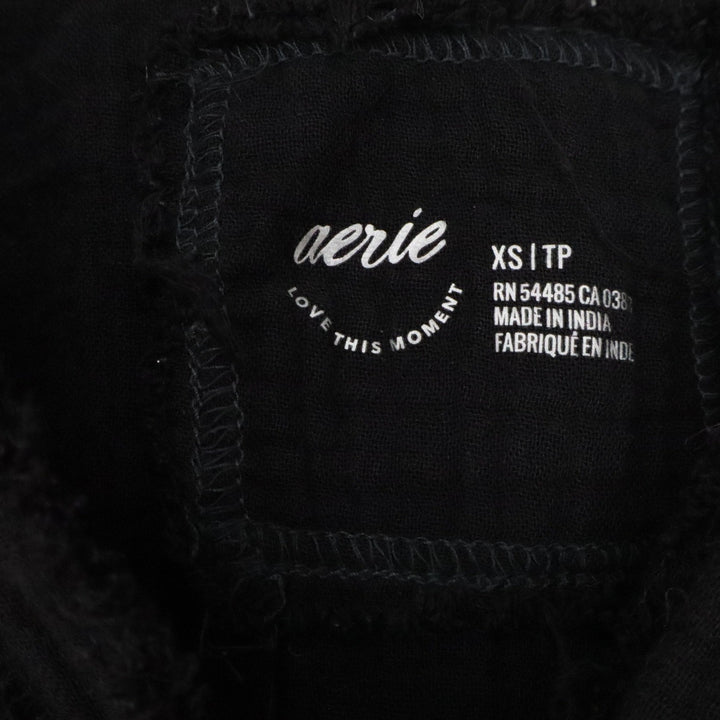 Aerie Black Cotton Gauze Oversized Button Down Distressed Raw Edge Shirt XS